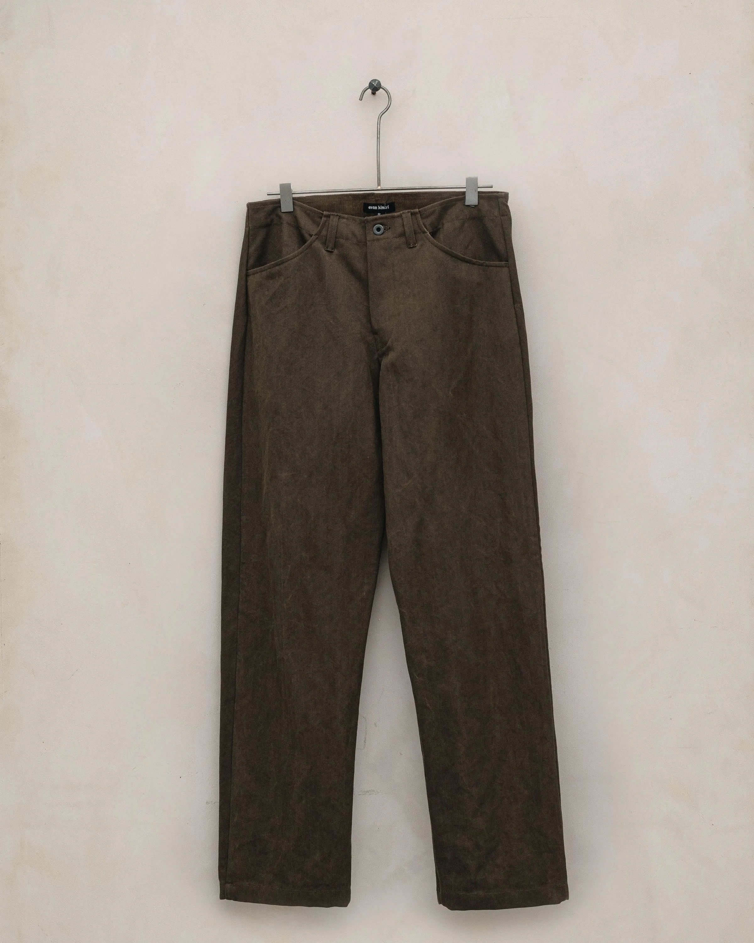 Four Pocket Pant - Sumi Ink Cotton/Washi Canvas, Dark Olive sold by Evan Kinori