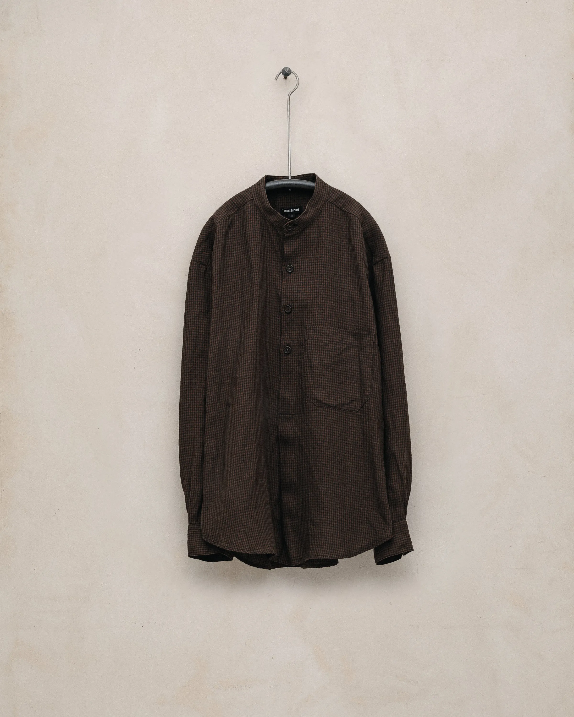 Popover Shirt - Logwood Linen Check, Brown/Black (Logwood Overdye) sold by Evan Kinori