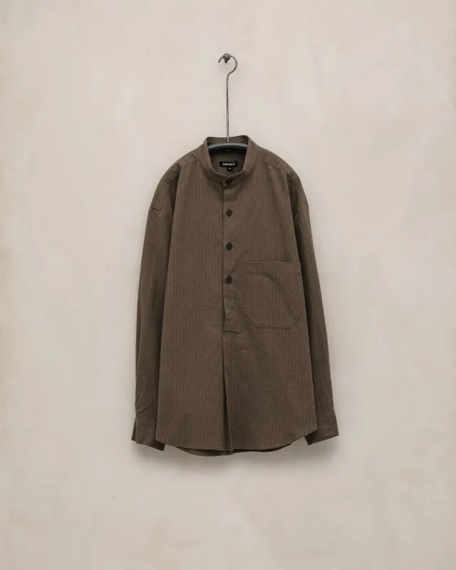 Popover Shirt - Yarn Dyed Hemp/Cotton Stripe, Charcoal/Dark Olive made by Evan Kinori