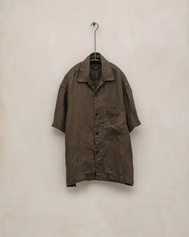 Short Sleeve Shirt - Sumi Ink Hemp Twill, Dark Olive made by Evan Kinori