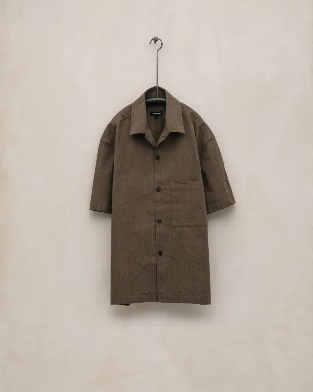 Short Sleeve Shirt - Yarn Dyed Hemp/Cotton Stripe, Charcoal/Dark Olive made by Evan Kinori