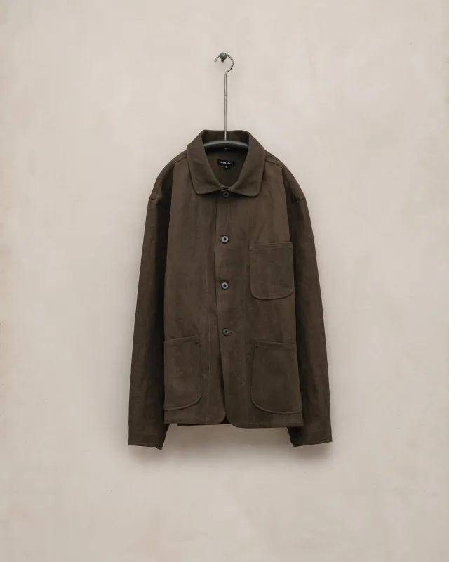 Three Pocket Jacket - Sumi Ink Cotton/Washi Canvas, Dark Olive made by Evan Kinori