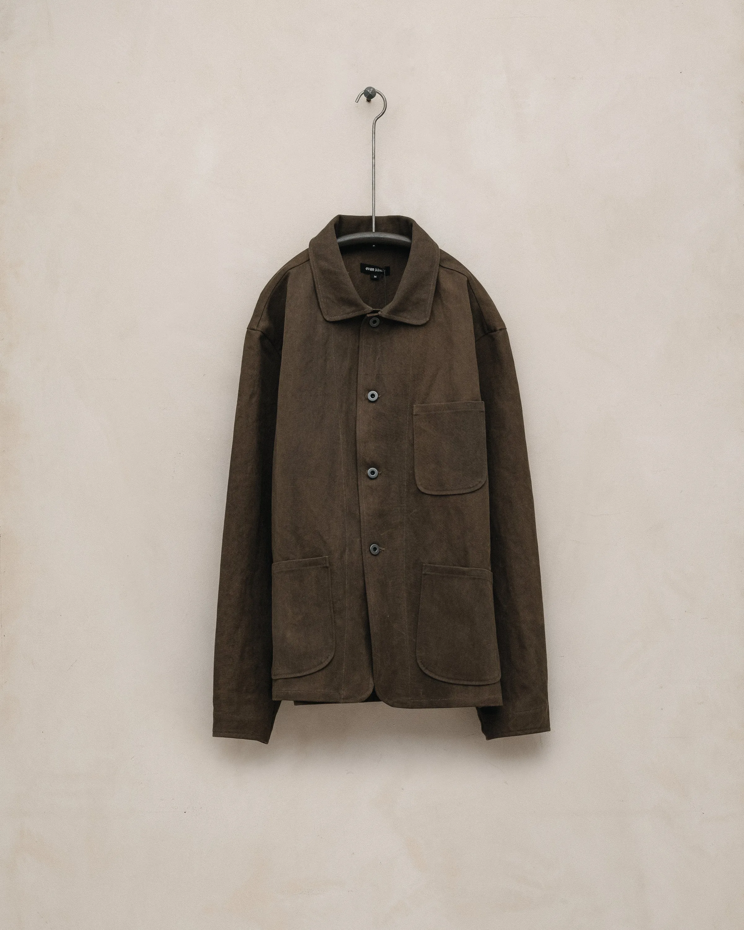 Three Pocket Jacket - Sumi Ink Cotton/Washi Canvas, Dark Olive sold by Evan Kinori