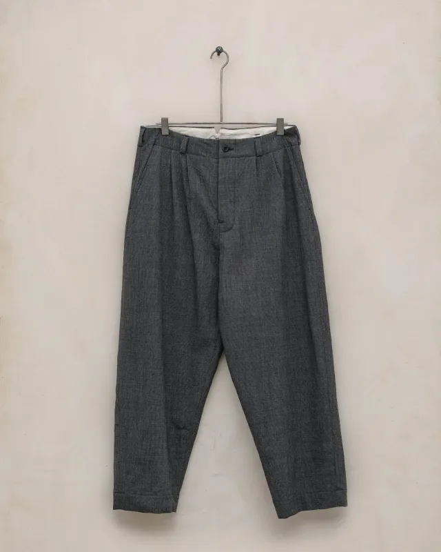 Two Pleat Pant - Worsted Wool Puppytooth, Charcoal/Black made by Evan Kinori