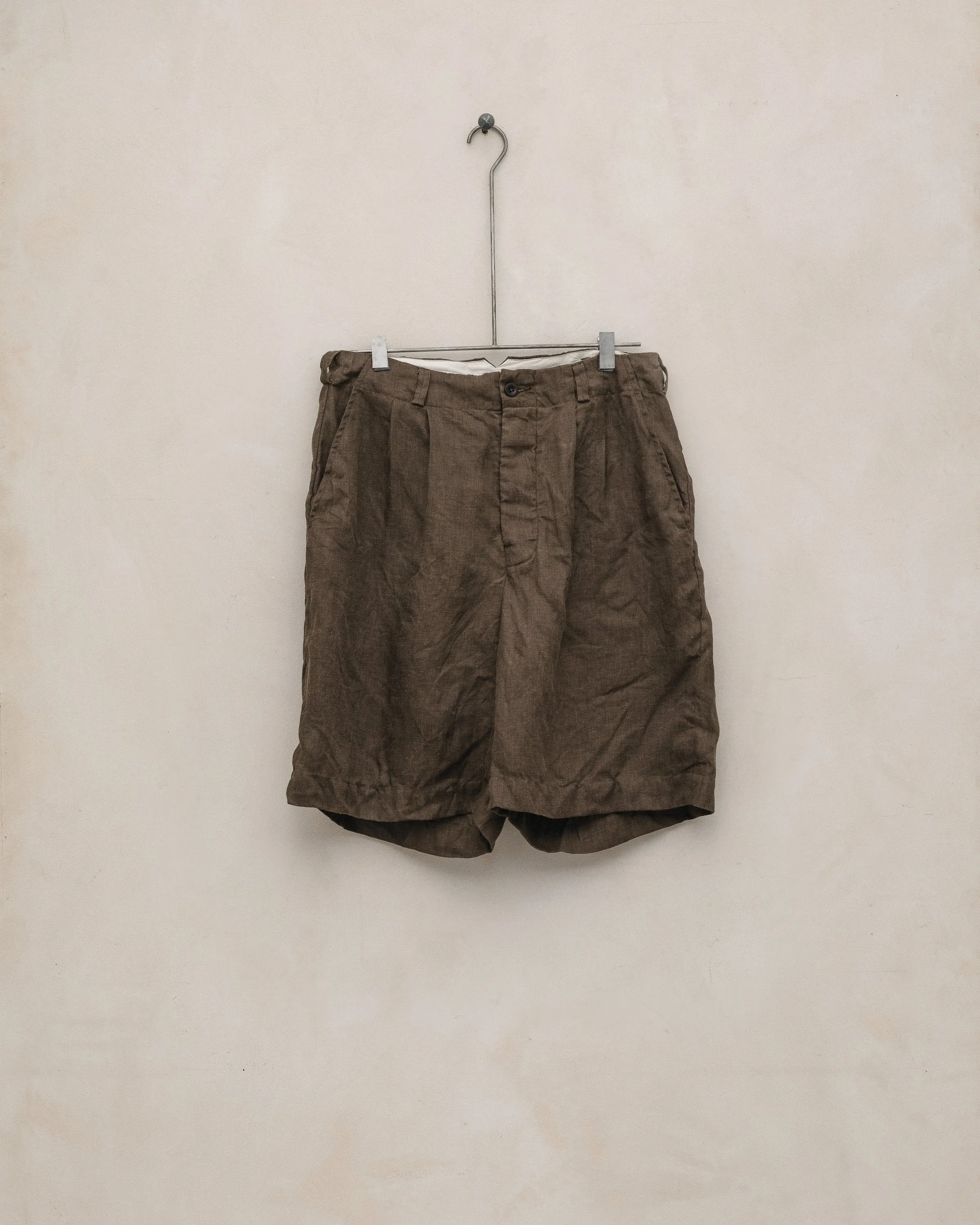 Two Pleat Short - Sumi Ink Hemp Twill, Dark Olive sold by Evan Kinori