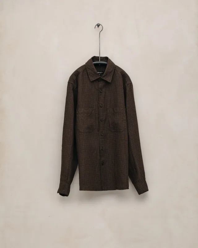 Two Pocket Shirt - Logwood Linen Check, Brown/Black (Logwood Overdye) made by Evan Kinori