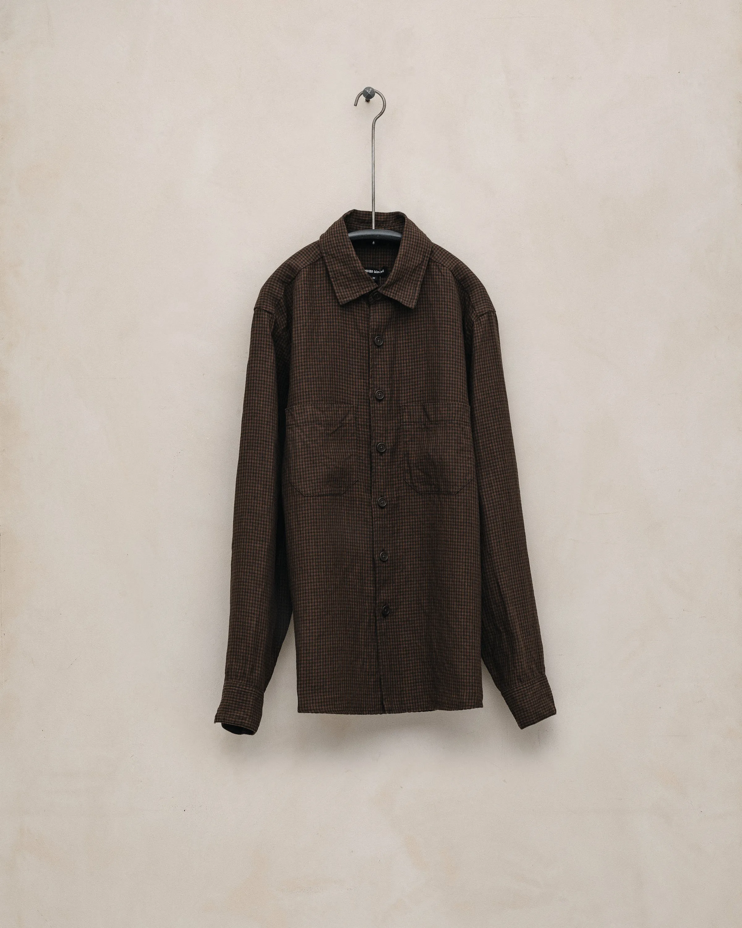 Two Pocket Shirt - Logwood Linen Check, Brown/Black (Logwood Overdye) sold by Evan Kinori