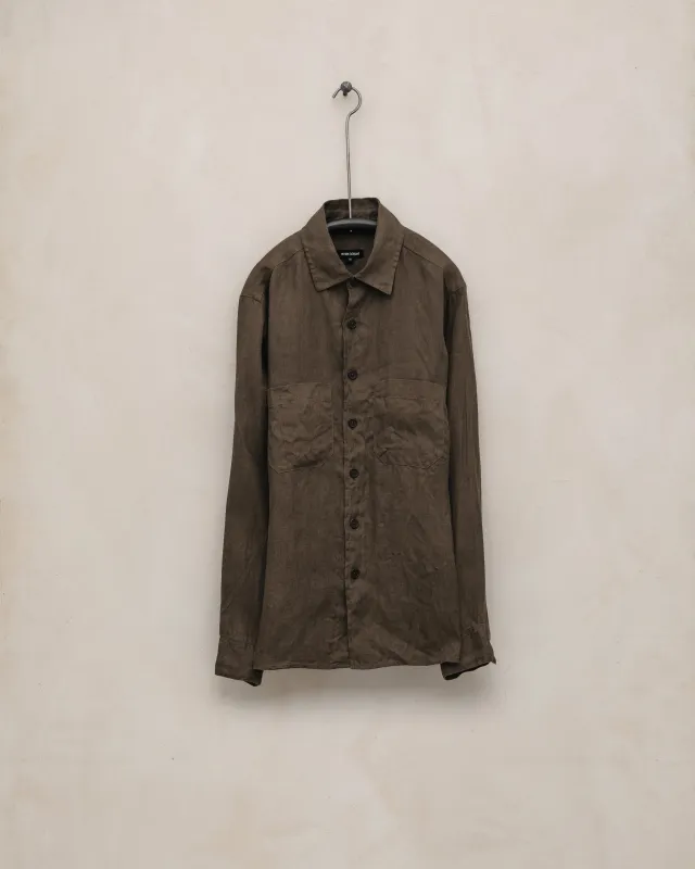 Two Pocket Shirt - Sumi Ink Hemp Twill, Dark Olive made by Evan Kinori