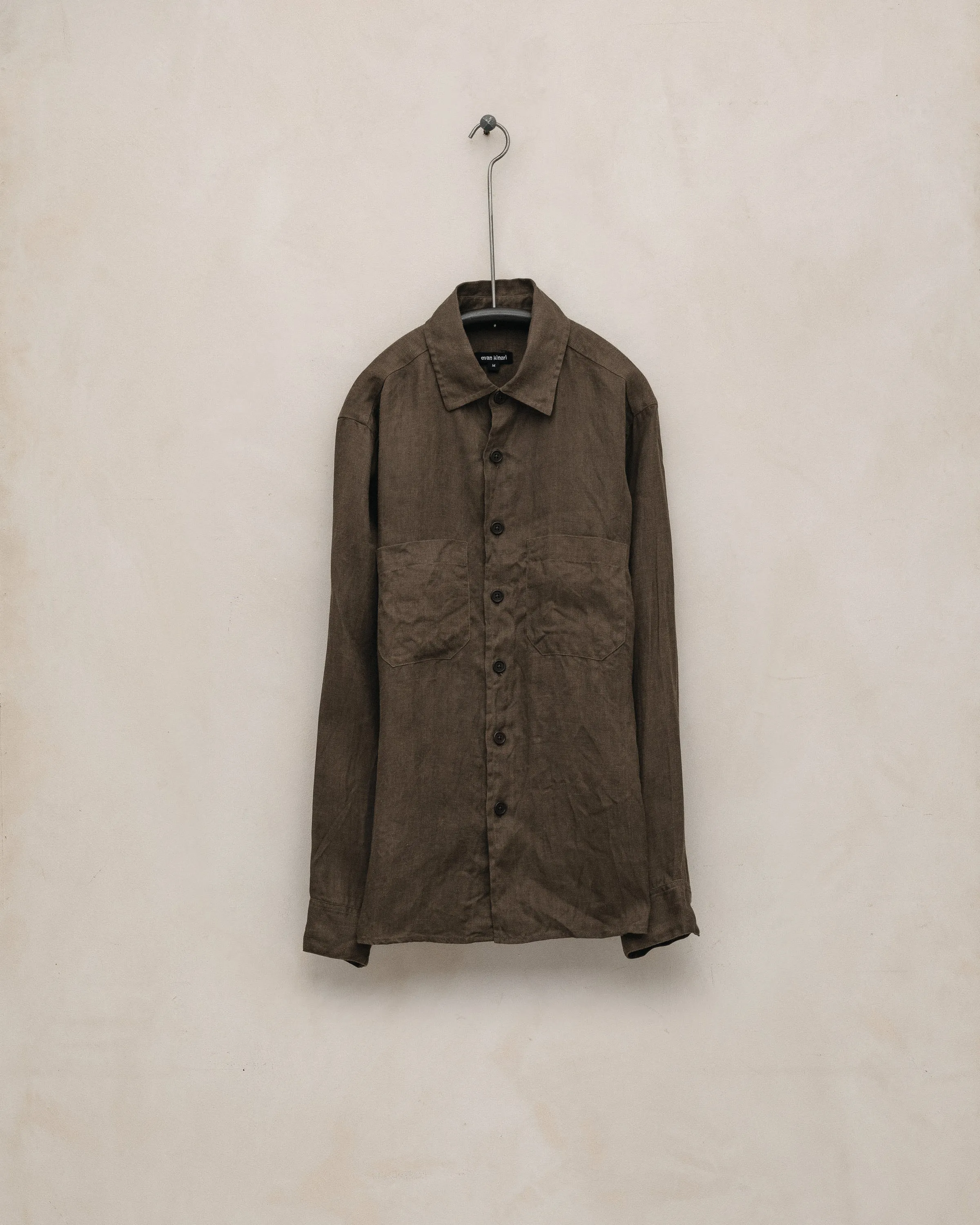 Two Pocket Shirt - Sumi Ink Hemp Twill, Dark Olive sold by Evan Kinori