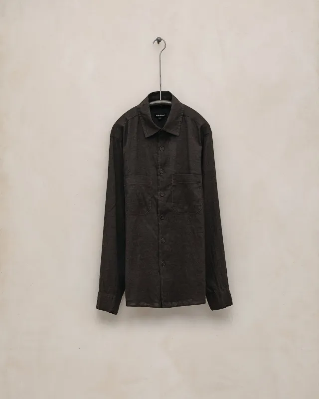 Two Pocket Shirt - Yarn Dyed Linen/Cotton Summercloth, Brown/Navy made by Evan Kinori