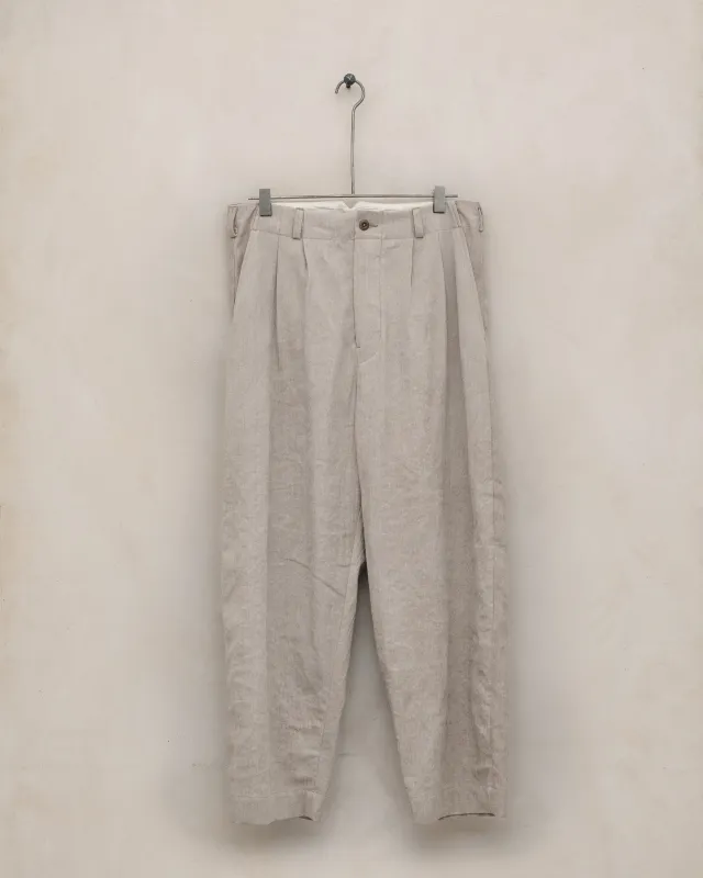 Two Pleat Pant - Cold Dyed Linen/Cotton Herringbone, Dark Beige (Cold Dye) made by Evan Kinori