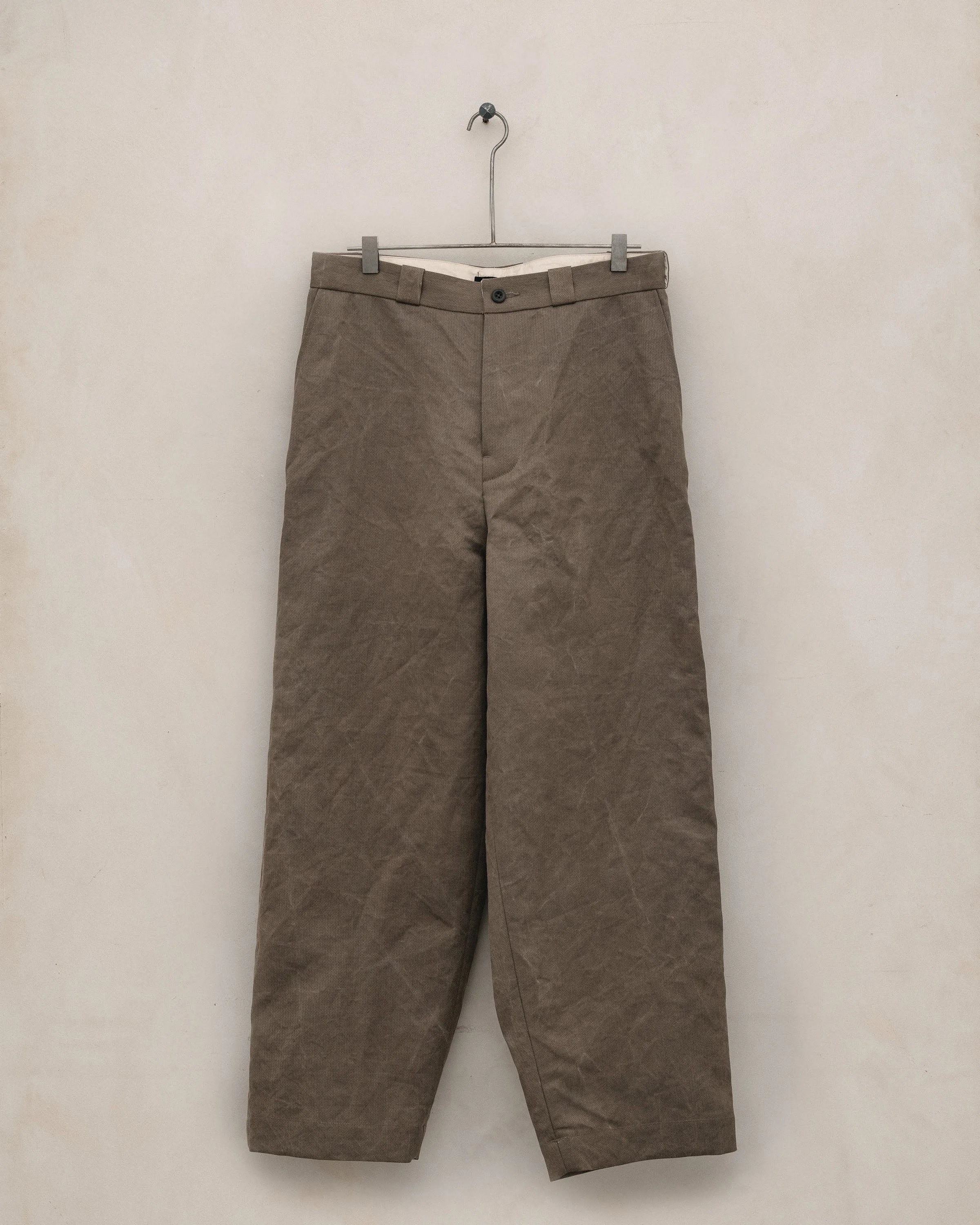 Flat Front Pant - Natural Dye Cotton/Washi Herringbone, Iron (Persimmon/Iron Natural Dye) sold by Evan Kinori