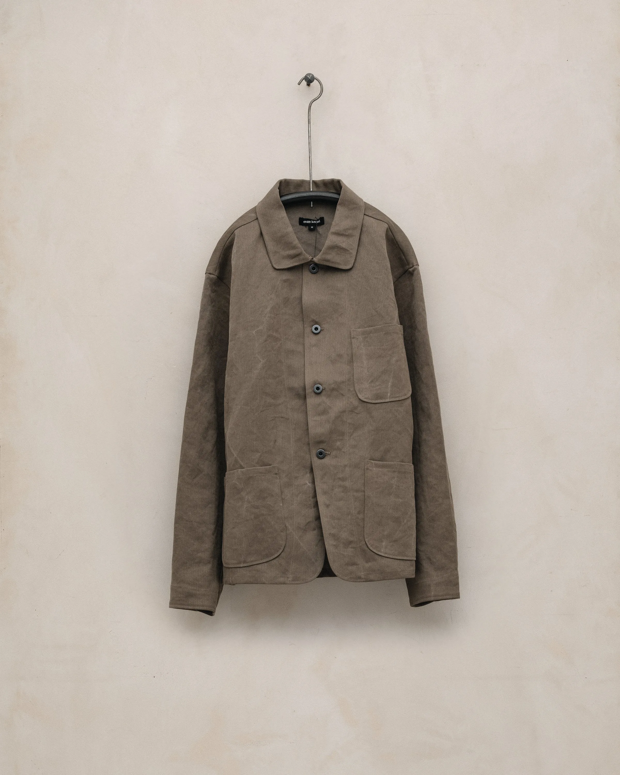 Three Pocket Jacket - Natural Dye Cotton/Washi Herringbone, Iron (Persimmon/Iron Natural Dye) sold by Evan Kinori