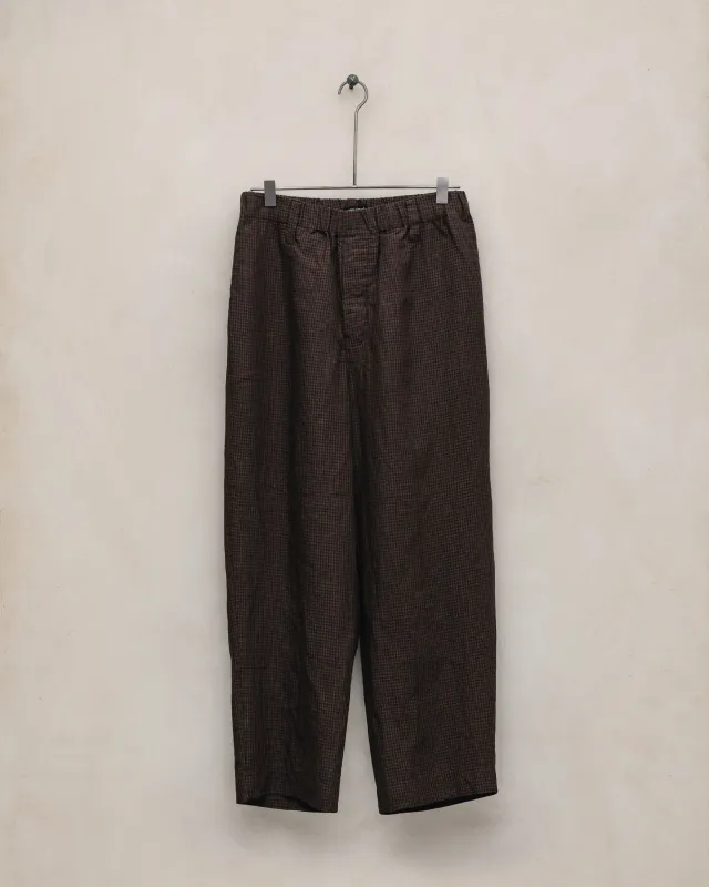Elastic Pant - Logwood Linen Check, Brown/Black (Logwood Overdye) made by Evan Kinori