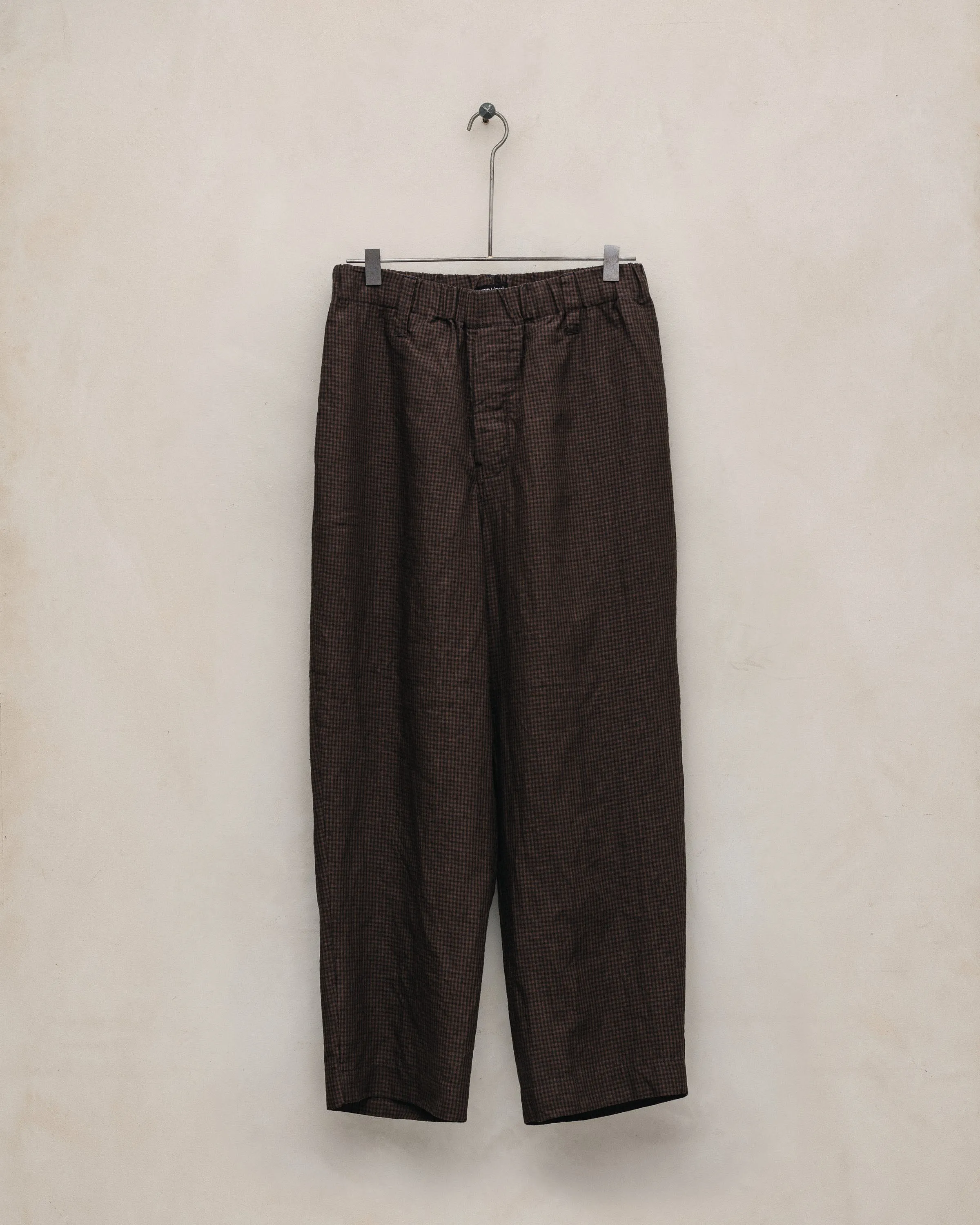 Elastic Pant - Logwood Linen Check, Brown/Black (Logwood Overdye) sold by Evan Kinori