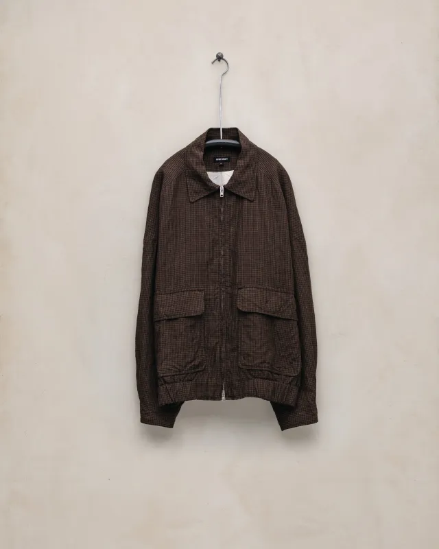 Zip Jacket Two - Logwood Linen Check, Brown/Black (Logwood Overdye) made by Evan Kinori