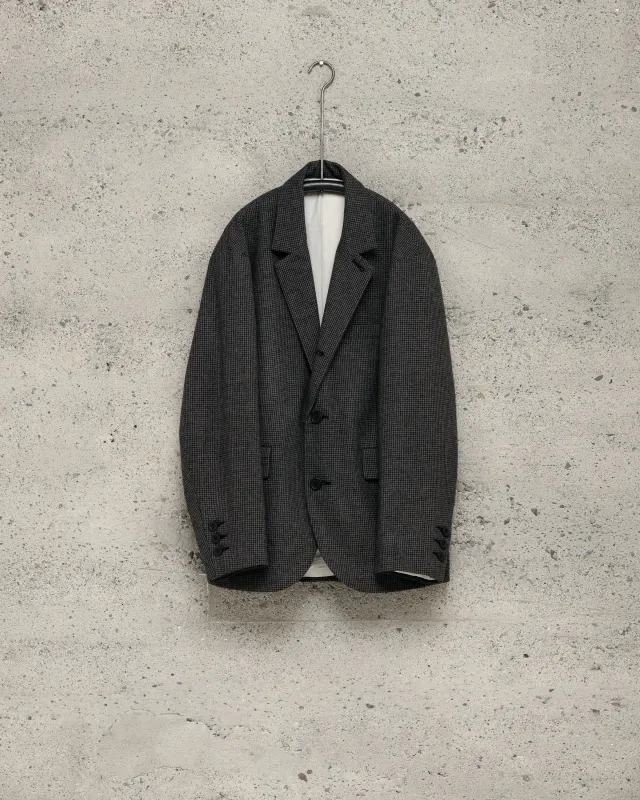 Three Button Jacket - Wool/Cotton/Cashmere Puppytooth, Charcoal/Black made by Evan Kinori
