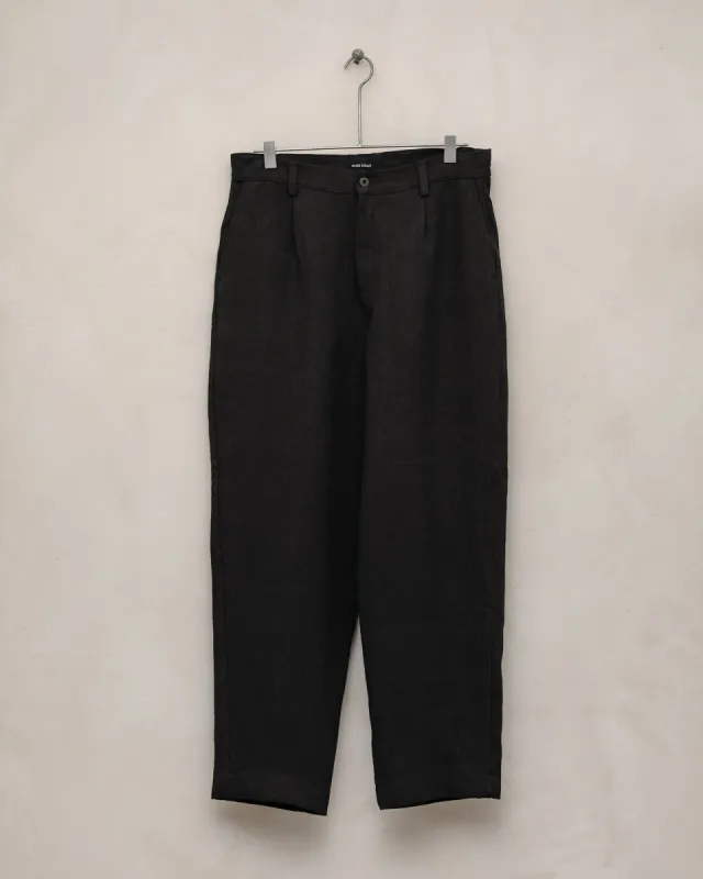 Single Pleat Pant - Linen Canvas, Black sold by Evan Kinori Mens