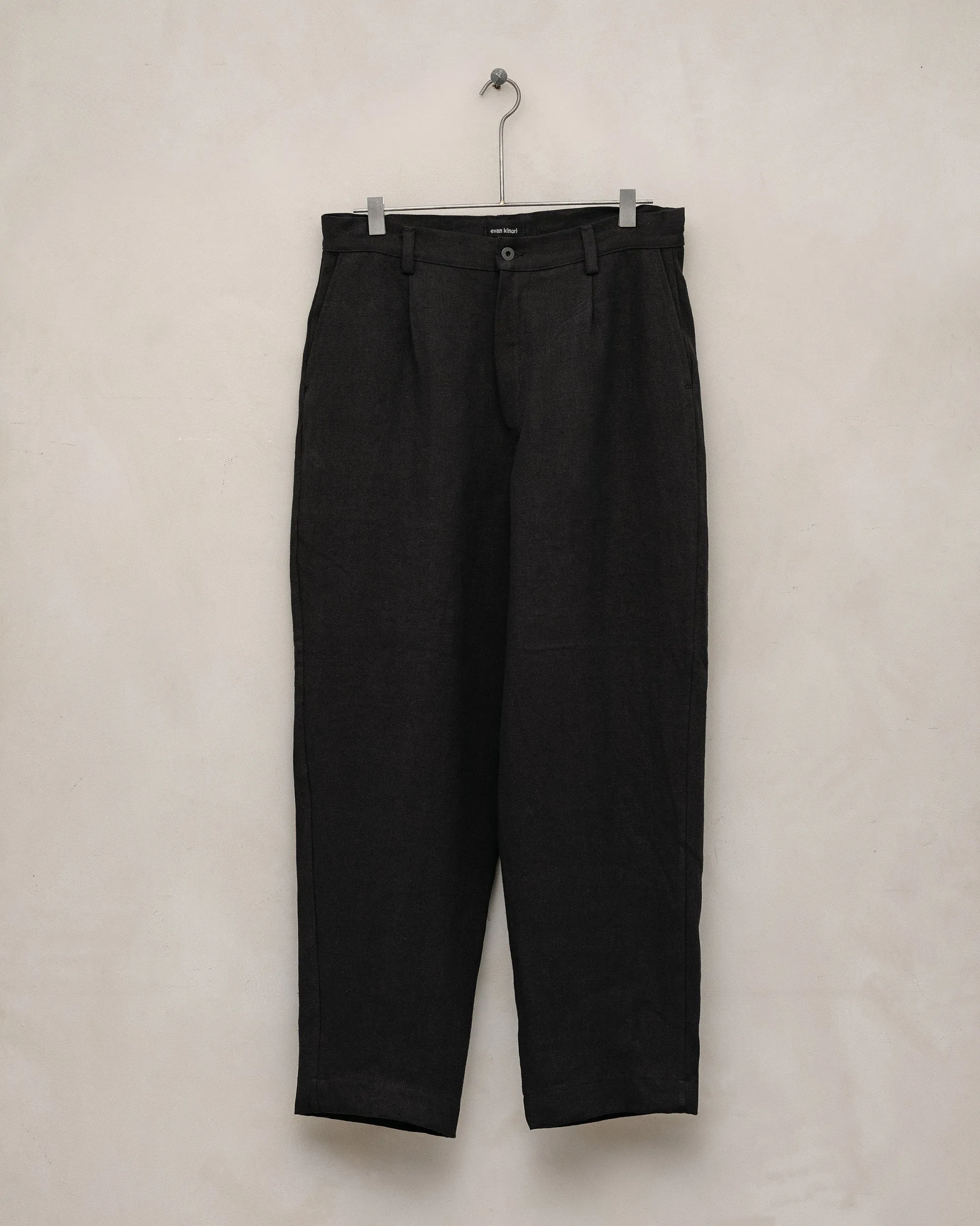 Single Pleat Pant - Linen Canvas, Black sold by Evan Kinori Mens