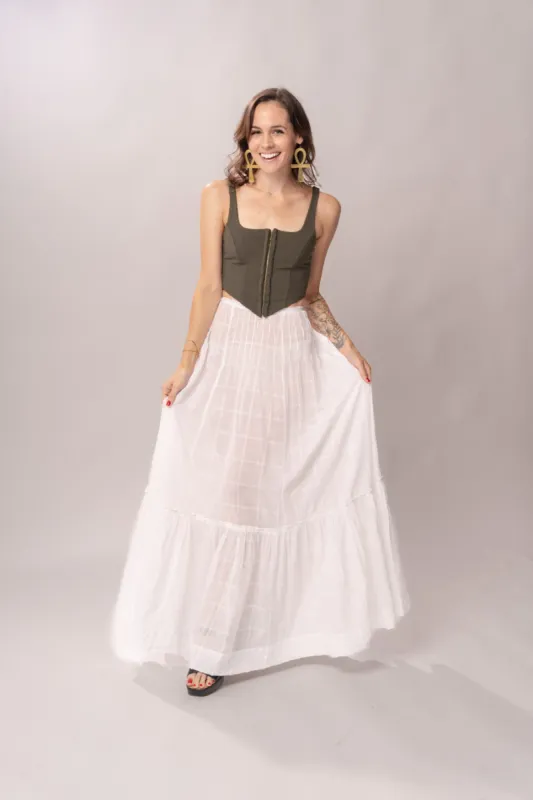 Edwardian Windowpane Cotton Maxi Skirt sold by Charm School Vintage