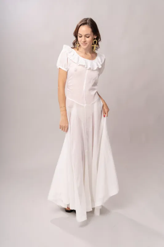 1930’s White Swiss Dot Puff Sleeve Maxi Dress sold by Charm School Vintage