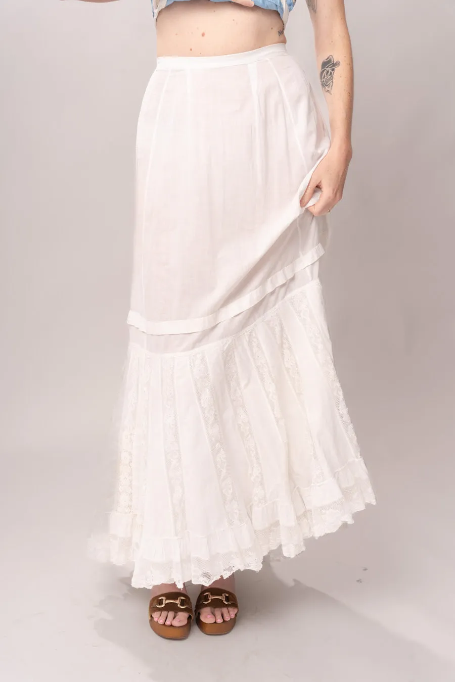 Edwardian White Lace Panel Petticoat Skirt sold by Charm School Vintage product image thumbnail 5