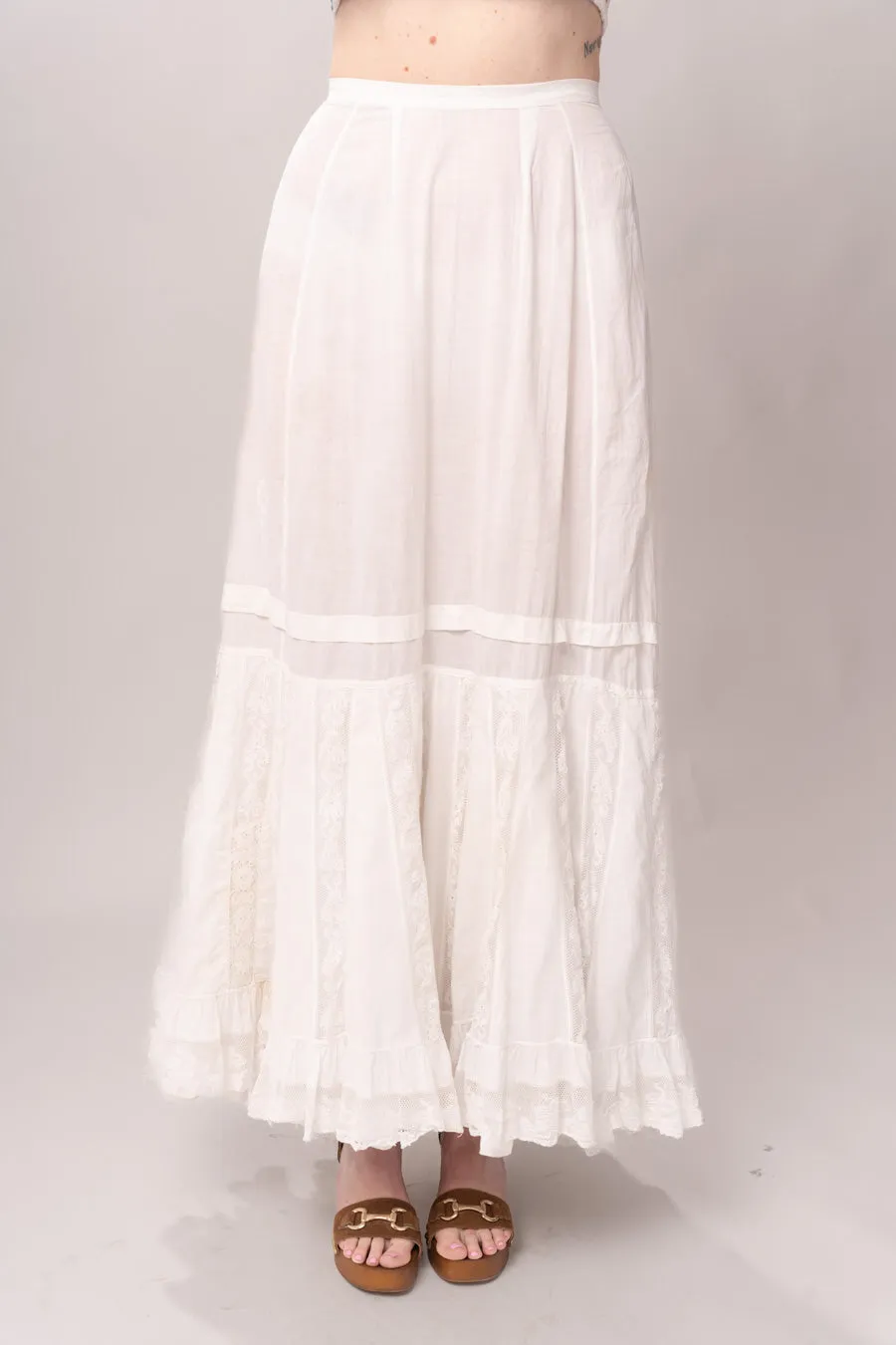 Edwardian White Lace Panel Petticoat Skirt sold by Charm School Vintage product image thumbnail 4