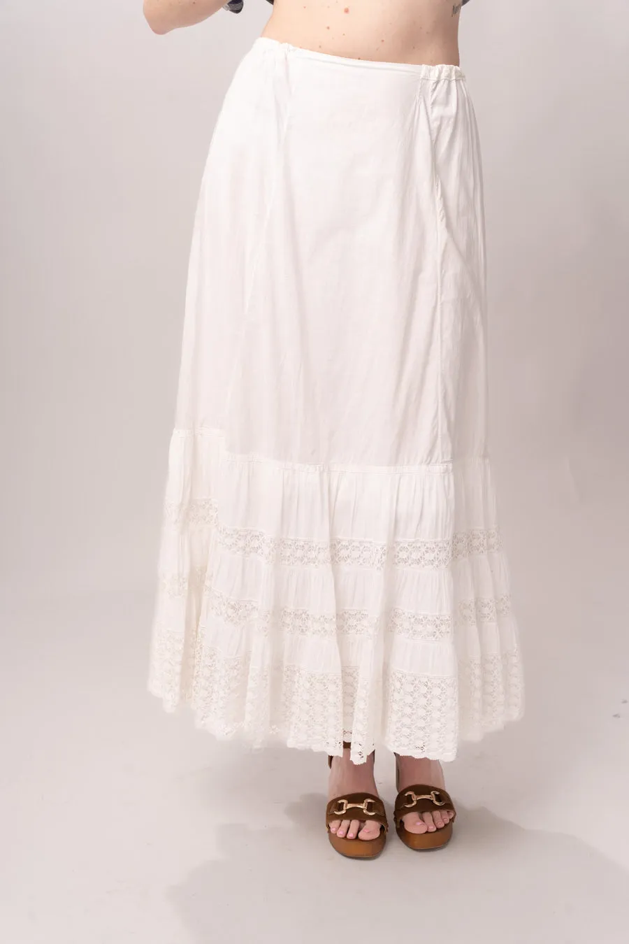 Edwardian White Tiered Petticoat Skirt sold by Charm School Vintage product image thumbnail 5