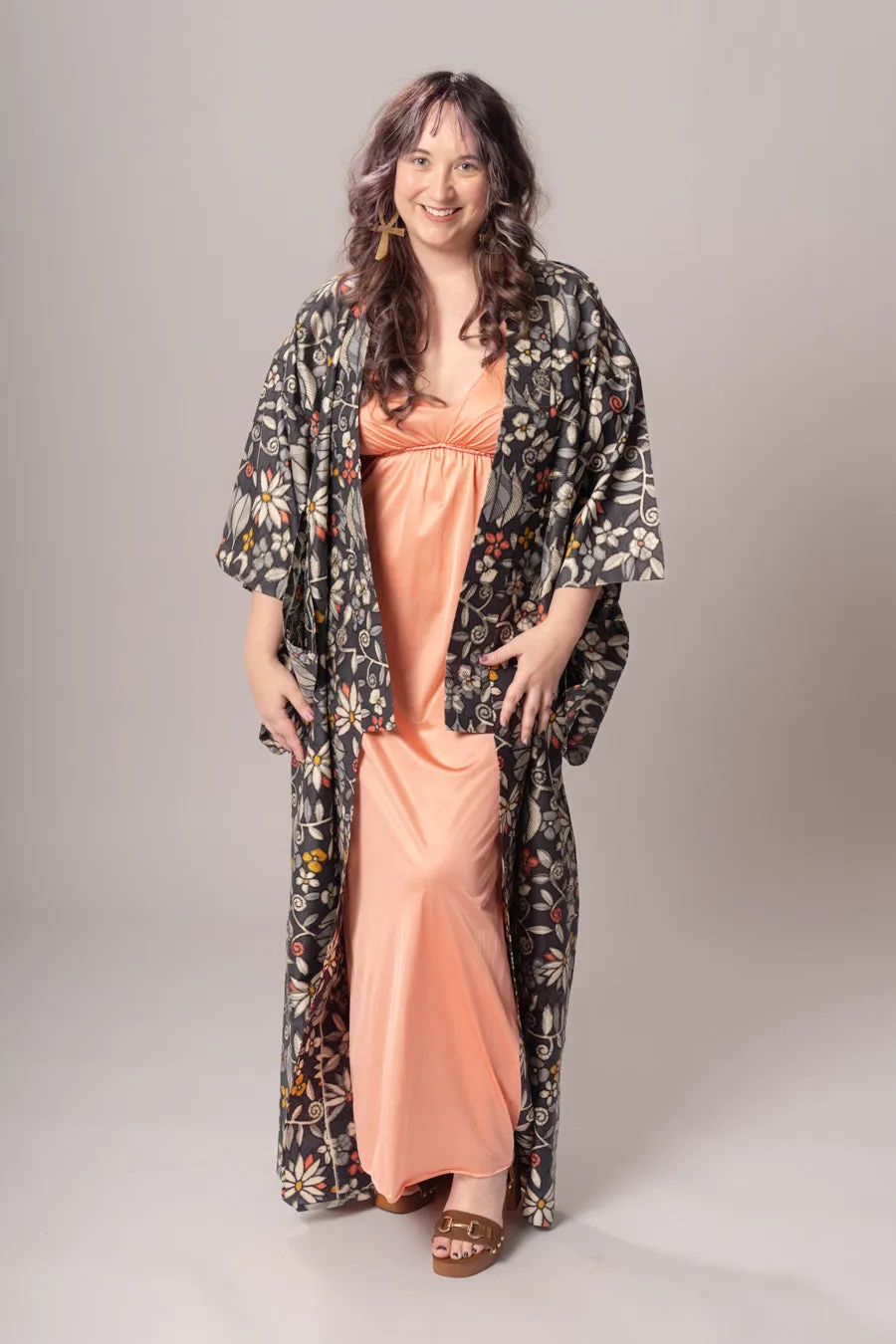 Dark Floral Meissen Silk Kimono sold by Charm School Vintage product image thumbnail 4