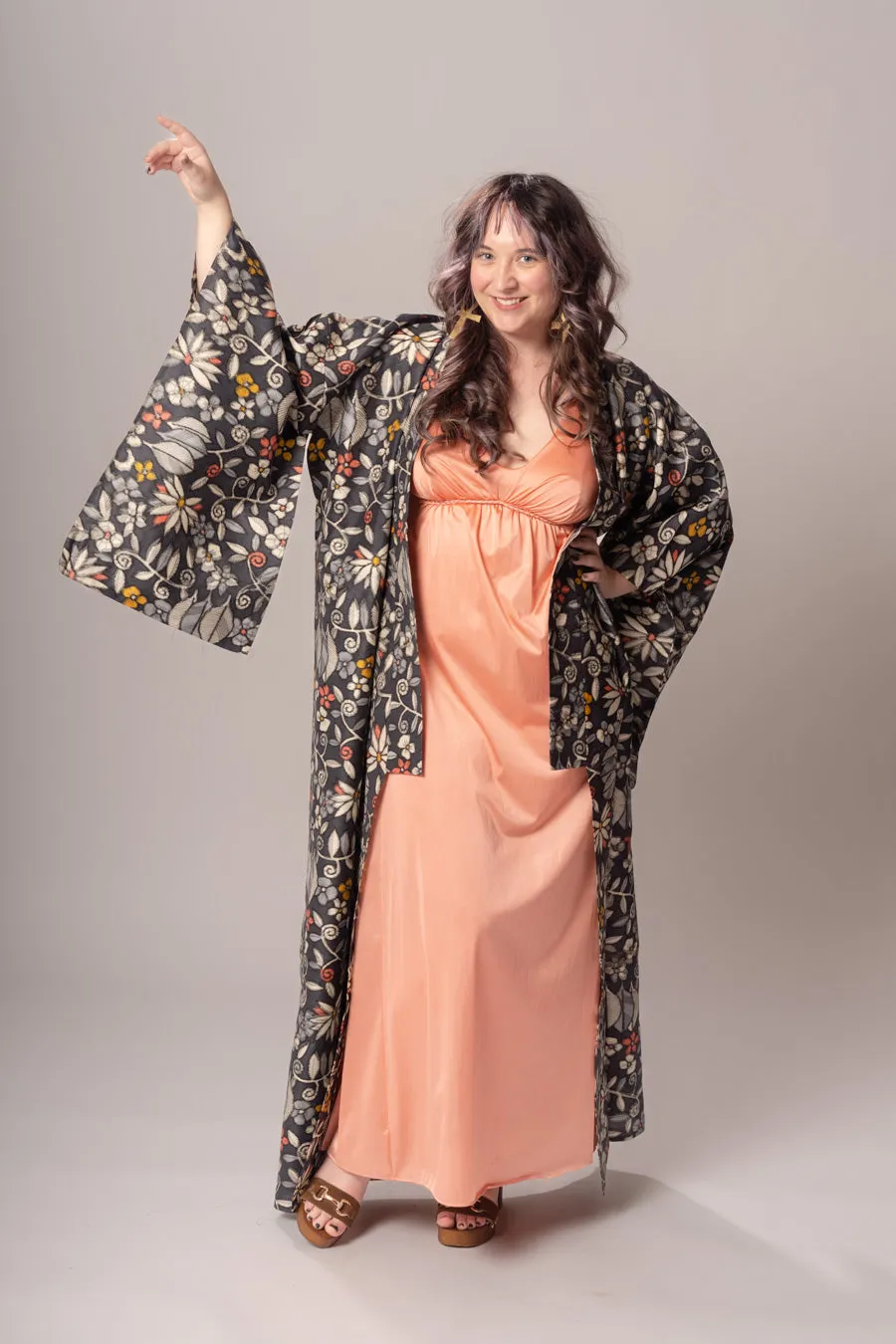 Dark Floral Meissen Silk Kimono sold by Charm School Vintage product image thumbnail 3