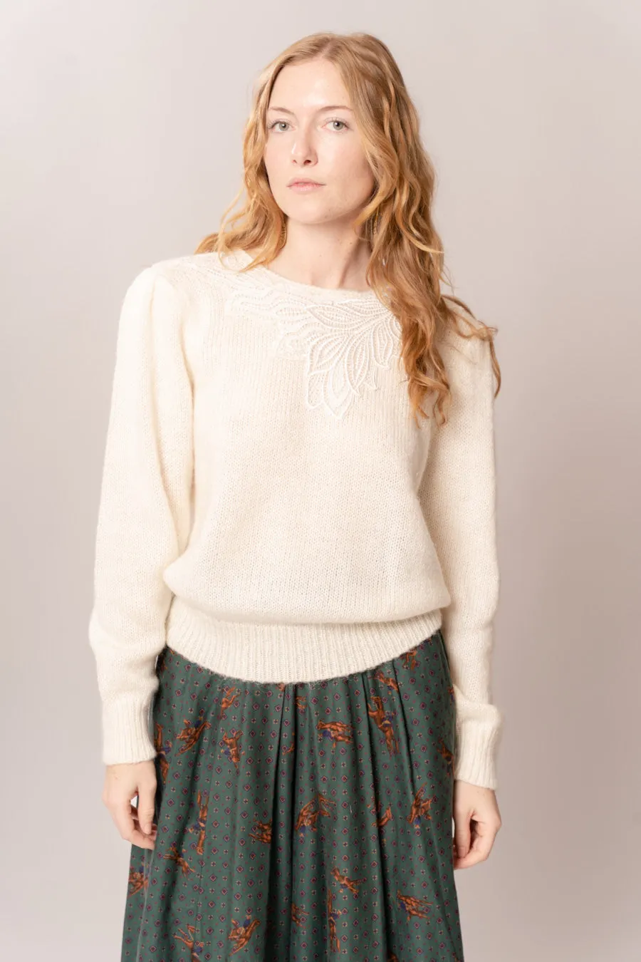 1980’s Cream Embellished Sweater sold by Charm School Vintage product image thumbnail 3