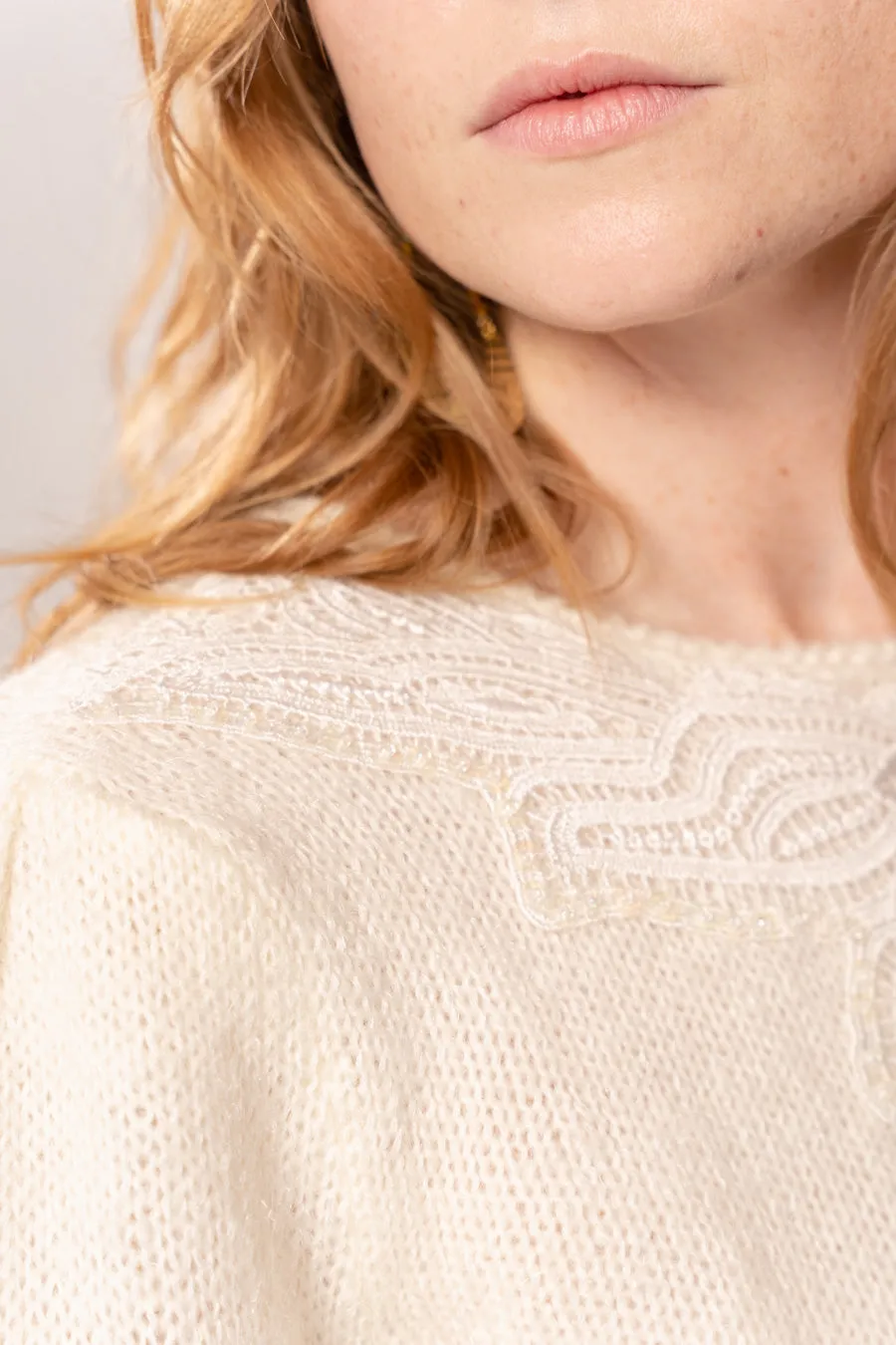 1980’s Cream Embellished Sweater sold by Charm School Vintage product image thumbnail 2