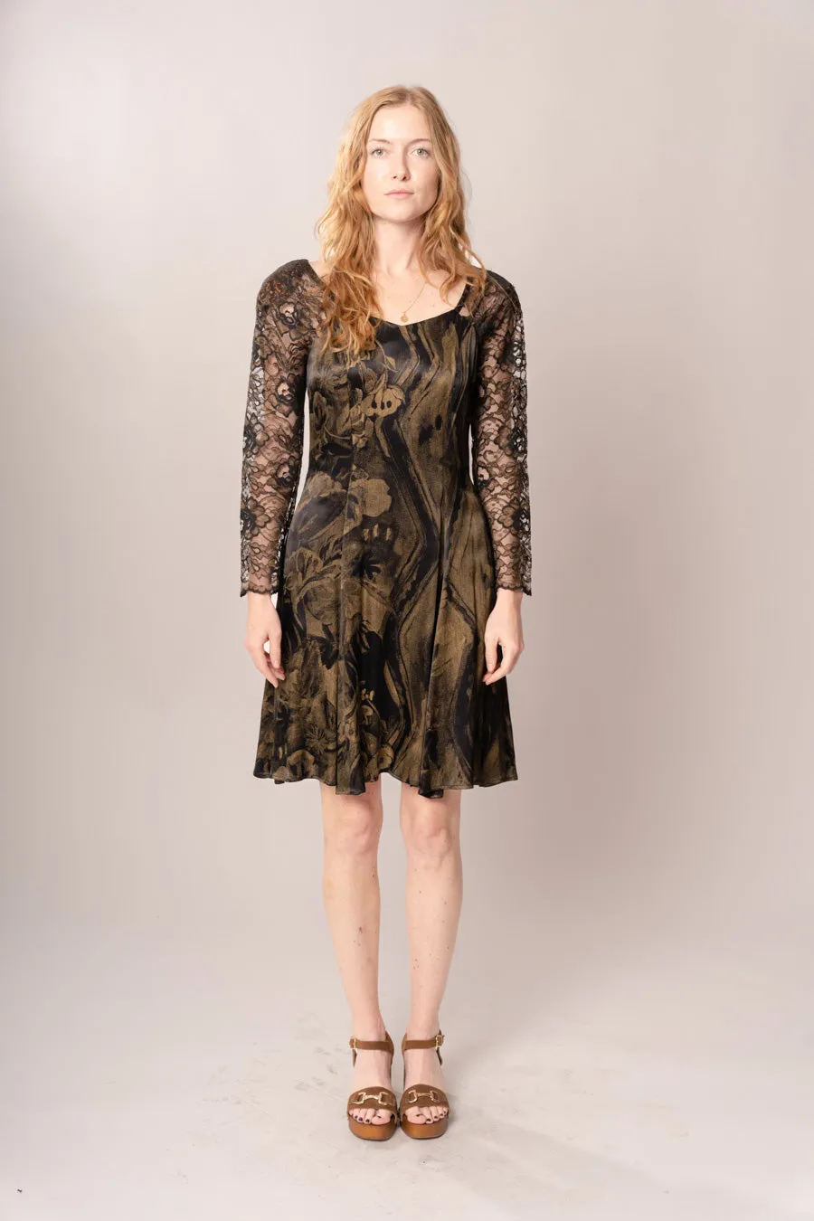 1990’s Black & Gold Skater Dress sold by Charm School Vintage product image thumbnail 4