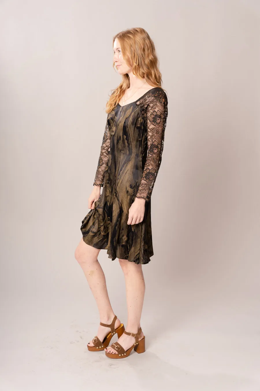 1990’s Black & Gold Skater Dress sold by Charm School Vintage product image thumbnail 5