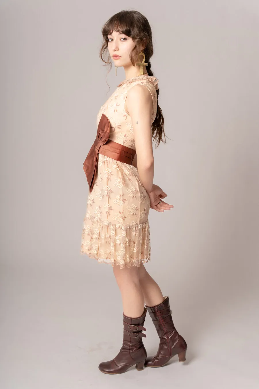 1960’s Copper Lace Mini Dress sold by Charm School Vintage product image thumbnail 5