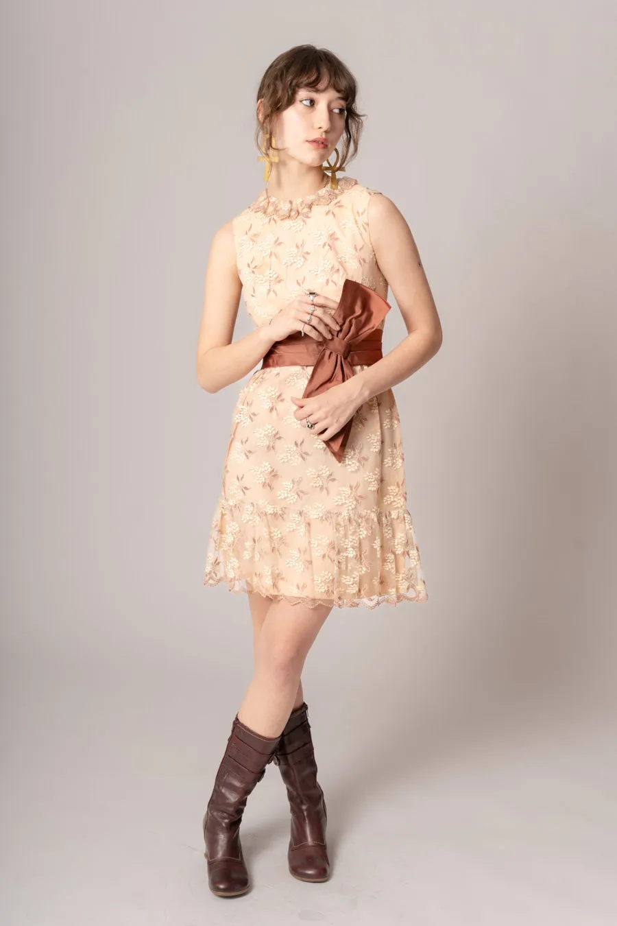 1960’s Copper Lace Mini Dress sold by Charm School Vintage product image thumbnail 4