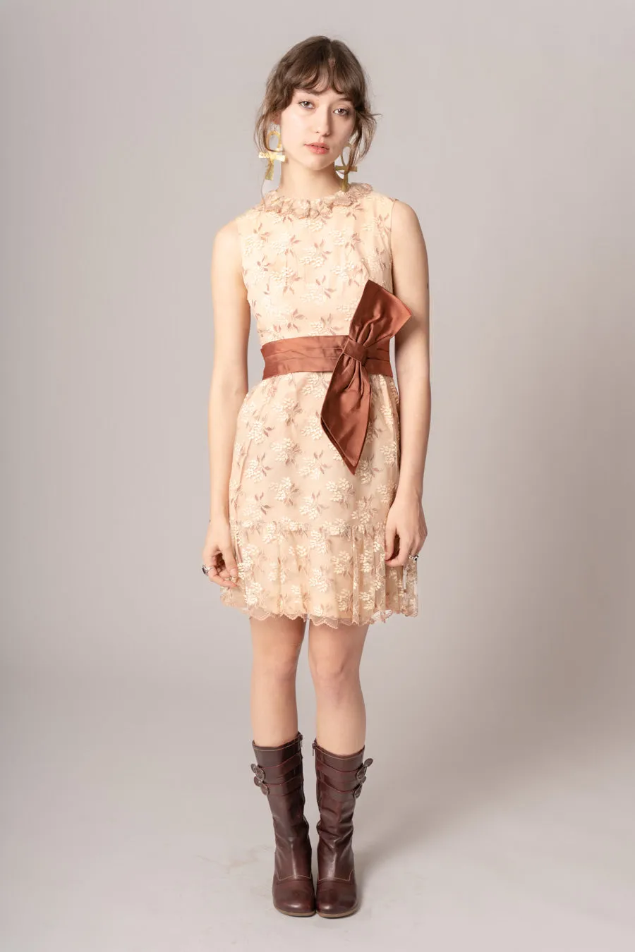 1960’s Copper Lace Mini Dress sold by Charm School Vintage product image thumbnail 3