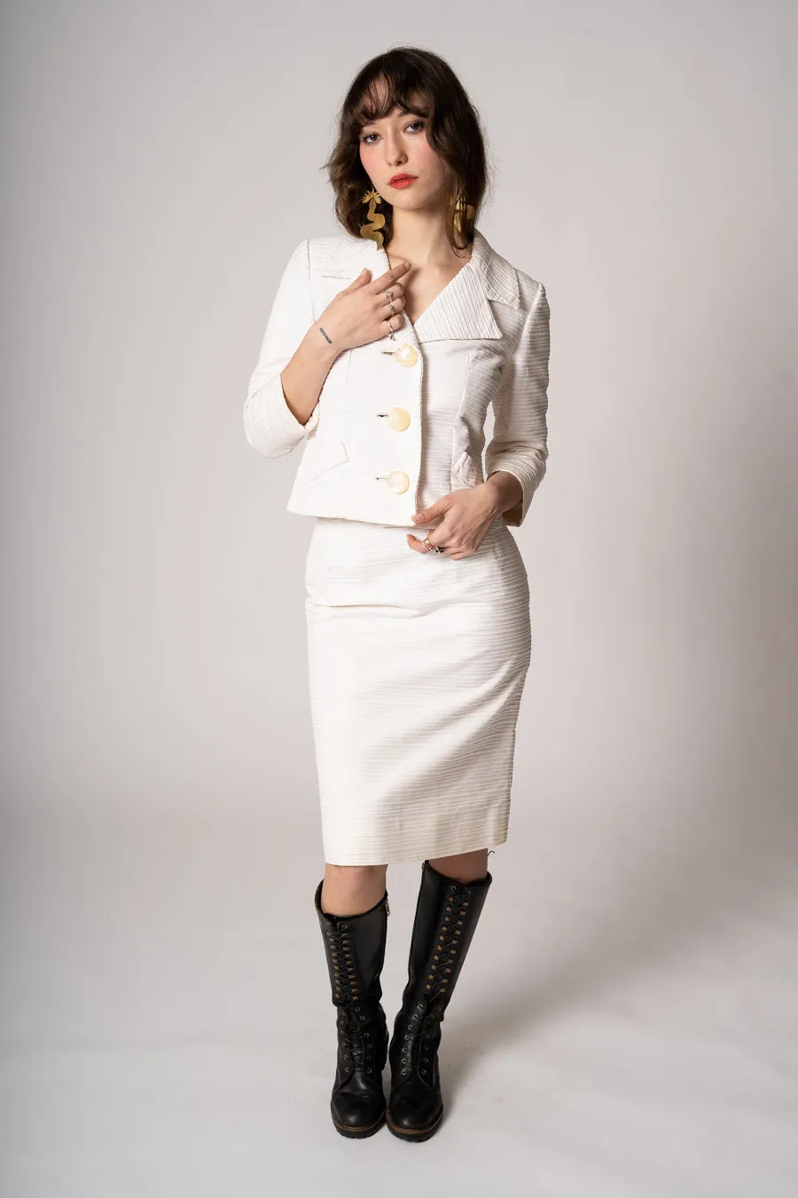 1960’s Lilli Ann White Skirt + Jacket Set sold by Charm School Vintage