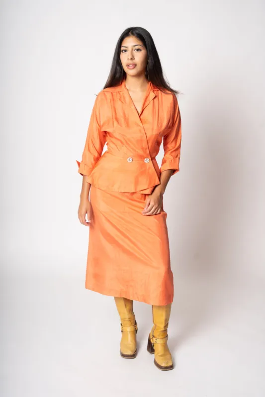 1940's Raw Silk Peplum Set sold by Charm School Vintage