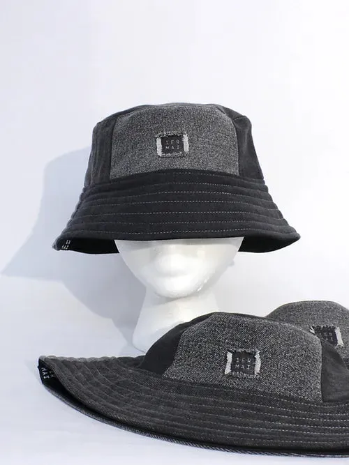1ER MAI - Reversible bucket hat in black grey jeans patchwork/black sold by Odeyalo product image thumbnail 2