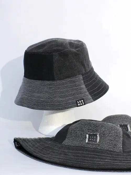 1ER MAI - Reversible bucket hat in black grey jeans patchwork/black sold by Odeyalo product image thumbnail 3