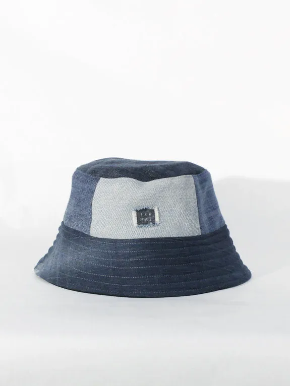 1ER MAI - Reversible bucket hat in blue jeans patchwork/black sold by Odeyalo product image thumbnail 2