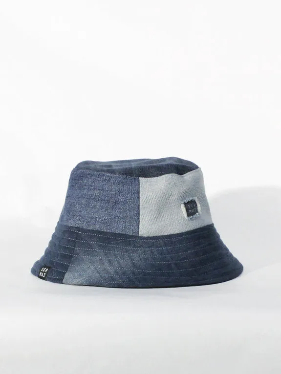 1ER MAI - Reversible bucket hat in blue jeans patchwork/black sold by Odeyalo product image thumbnail 3