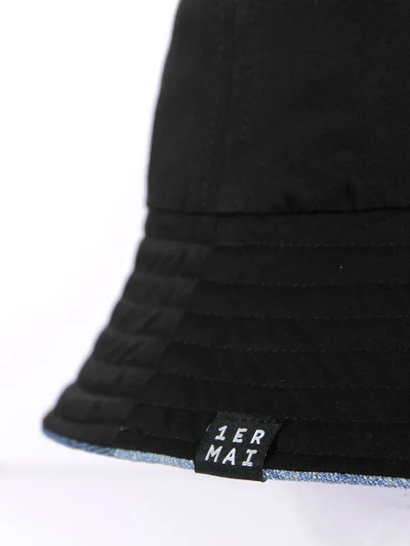 1ER MAI - Reversible bucket hat in blue jeans patchwork/black sold by Odeyalo product image thumbnail 4