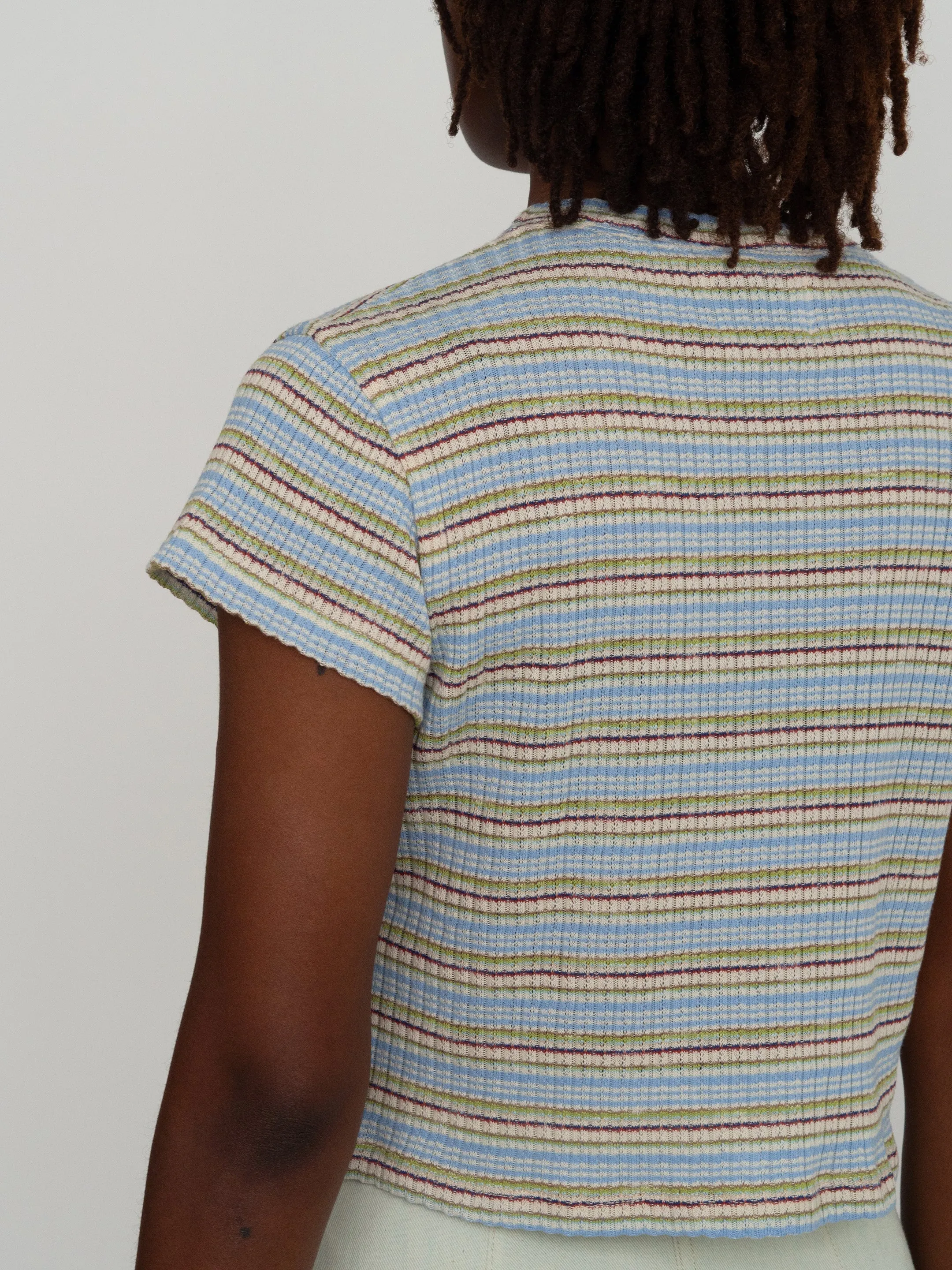 BROOK blue multi stripe t-shirt sold by Odeyalo product image thumbnail 3