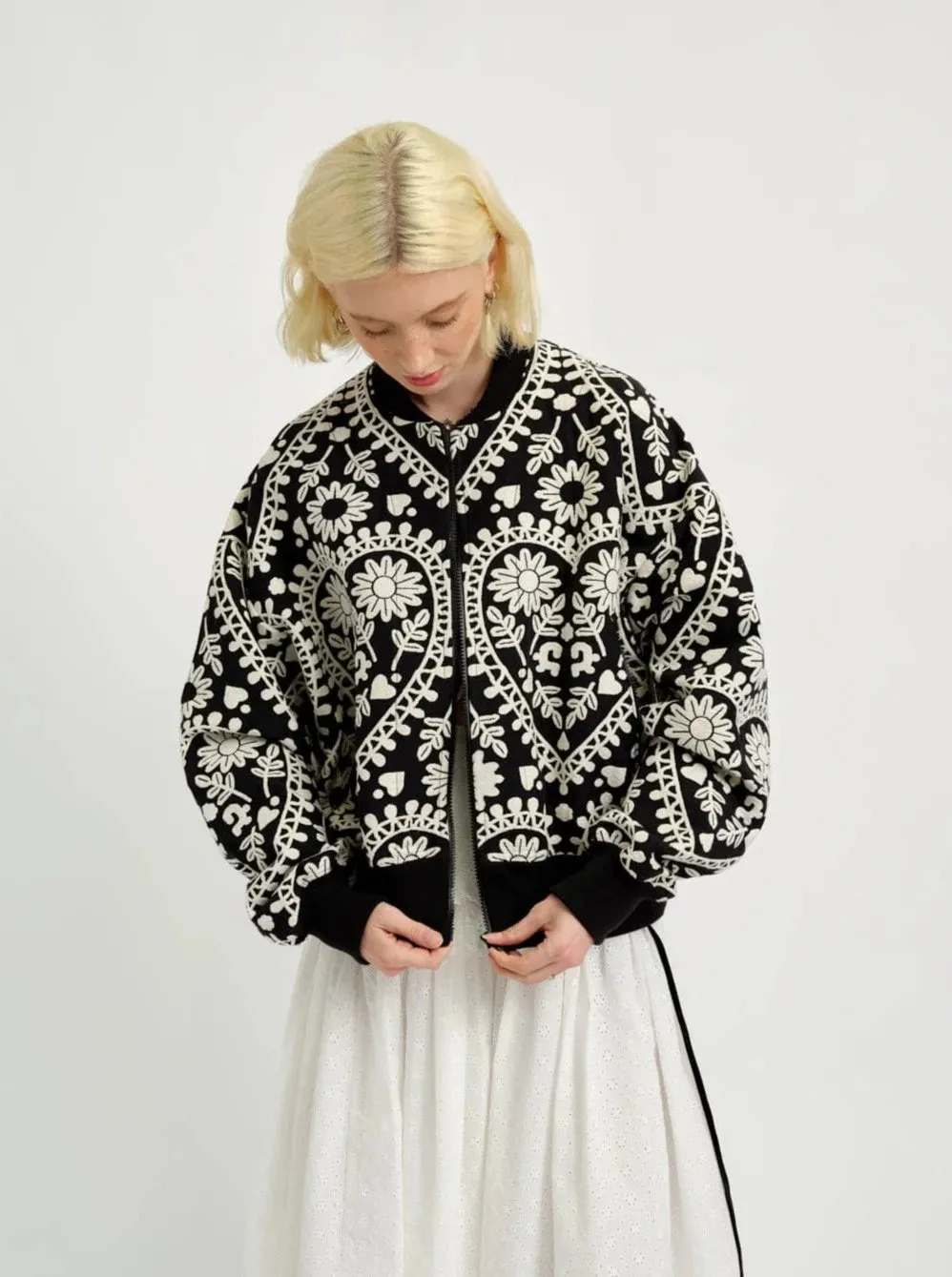 ELIZA FAULKNER - Frida jacket black & white jacquard sold by Odeyalo