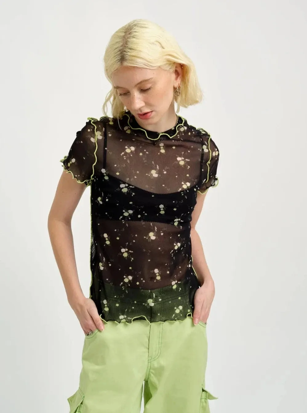 ELIZA FAULKNER - Remy tee black floral mesh sold by Odeyalo
