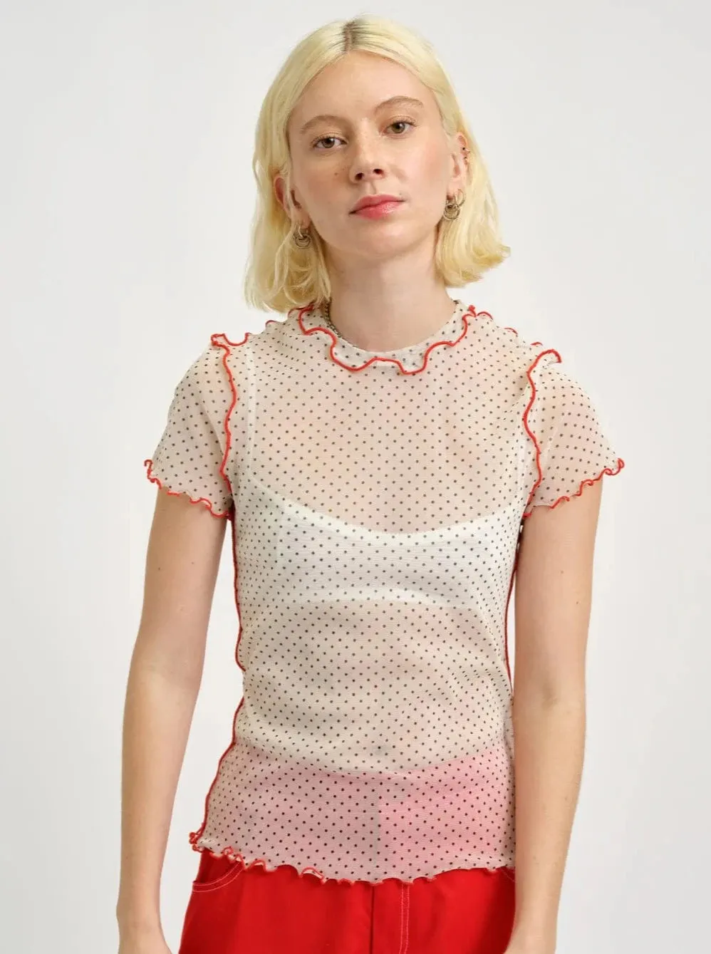ELIZA FAULKNER - Remy tee cream polkadot mesh sold by Odeyalo