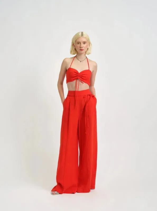 ELIZA FAULKNER - Romy red linen pants sold by Odeyalo