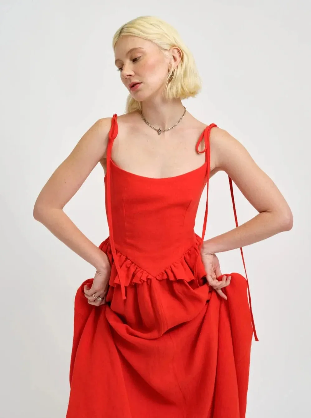 ELIZA FAULKNER - Tessa dress red linen sold by Odeyalo product image thumbnail 2